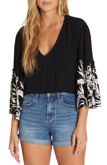 Women's Billabong Island Folk Bell Sleeve Top - Black