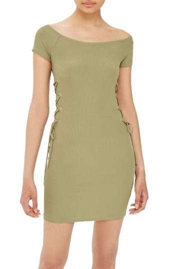 Women's Topshop Lace-up Side Body-con Dress Us (fits Like 14) - Green
