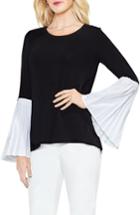 Women's Vince Camuto Pleated Bell Sleeve Mix Media Top, Size - Black