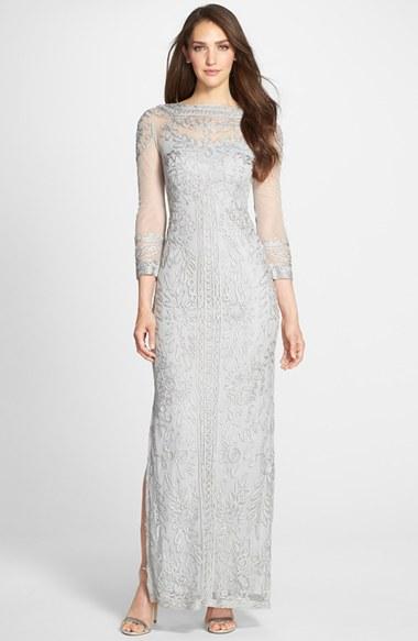 Women's Js Collections Illusion Soutache Column Gown - Metallic