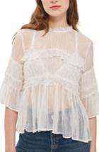 Women's Topshop Metallic Stripe Tulle Top Us (fits Like 0-2) - Ivory