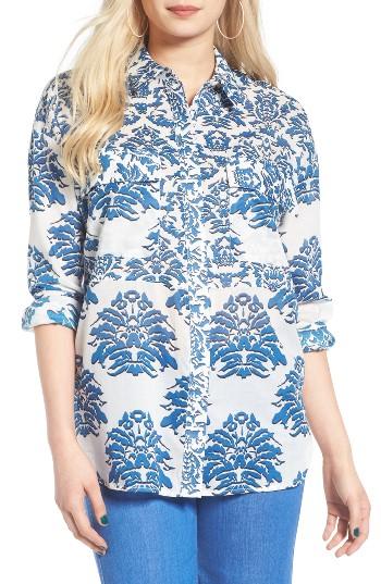 Women's St. Studio Porcelain Print Oversize Cotton Blouse