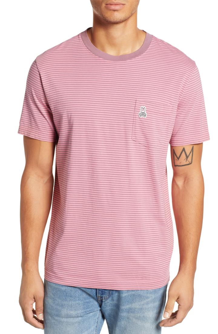Men's Psycho Bunny Tamar Stripe Pocket T-shirt (xs) - Coral