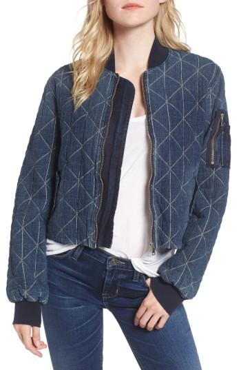 Women's Hudson Jeans Gene Quilted Bomber Jacket - Blue