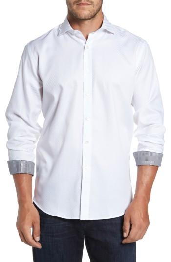 Men's Bugatchi Classic Fit Diagonal Jacquard Sport Shirt, Size - White