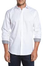 Men's Bugatchi Classic Fit Diagonal Jacquard Sport Shirt, Size - White