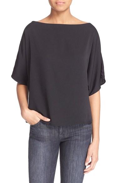 Women's Milly Stretch Silk Bateau Tee, Size - Black