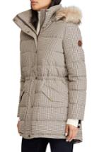 Women's Lauren Ralph Lauren Print Quilted Parka With Faux Fur - Grey