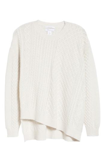 Women's Nordstrom Signature Cable Mix Asymmetrical Cashmere Sweater - Ivory