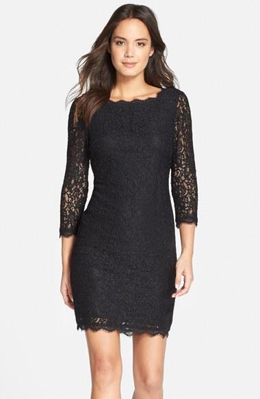 Petite Women's Adrianna Papell Lace Overlay Sheath Dress P - Black
