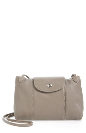 Longchamp Le Pliage - Cuir Crossbody Bag - Grey