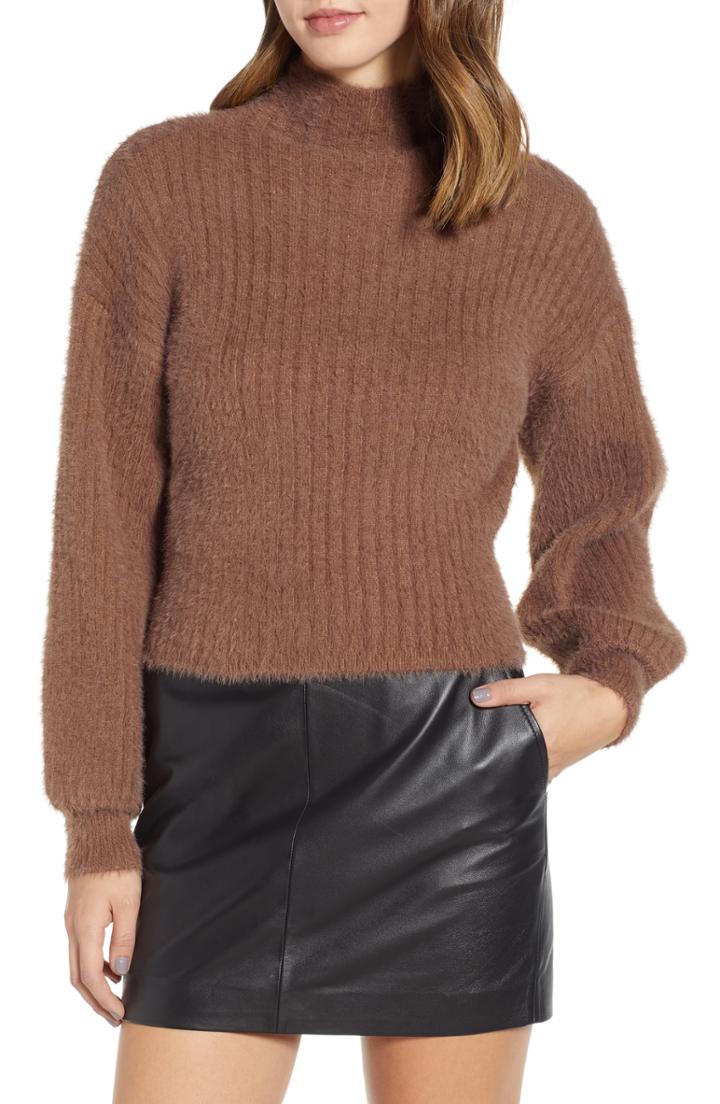 Women's Prima Ribbed Mock Neck Sweater - Brown