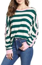 Women's Bp. Cinch Sleeve Stripe Tee, Size - Green