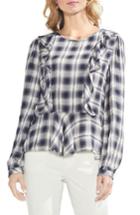 Women's Vince Camuto Plaid Jacquard Ruffle Top, Size - Blue