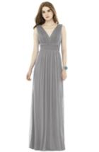 Women's Alfred Sung V-neck Pleat Chiffon Knit A-line Gown - Metallic