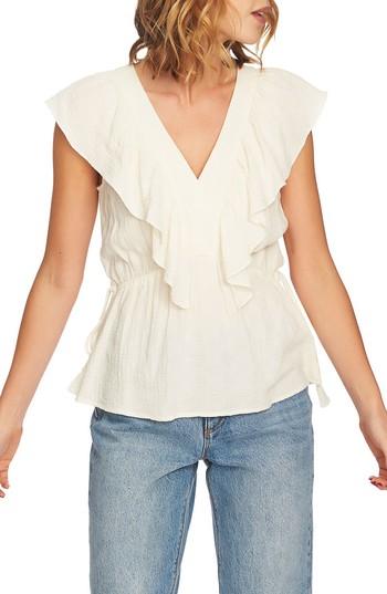 Women's 1.state V-neck Ruffle Edge Top, Size - Ivory