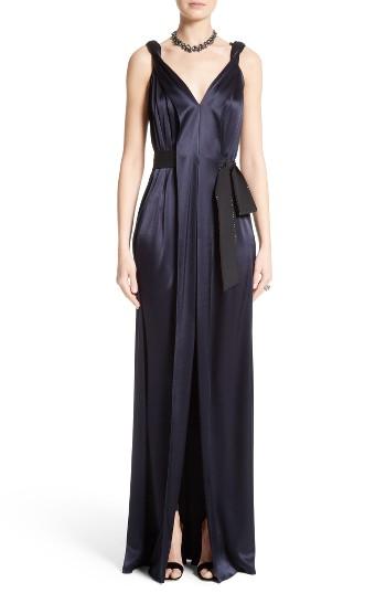 Women's St. John Evening Liquid Satin Gown - Blue