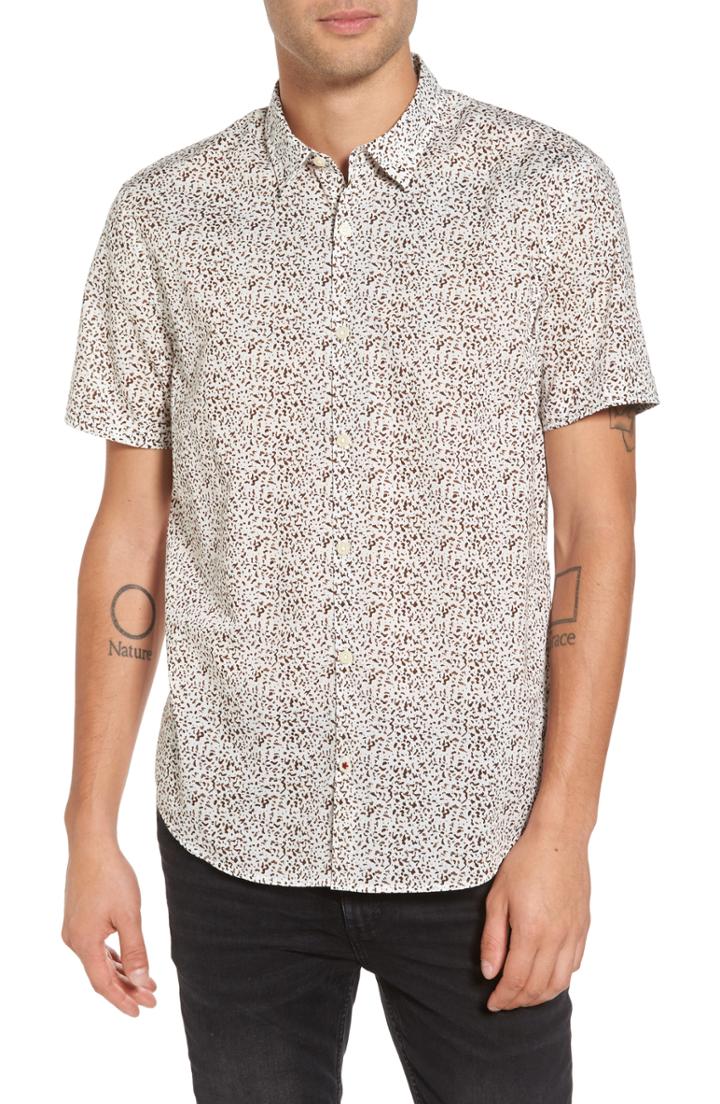 Men's John Varvatos Star Usa Slim Fit Animal Print Short Sleeve Sport Shirt - Beige