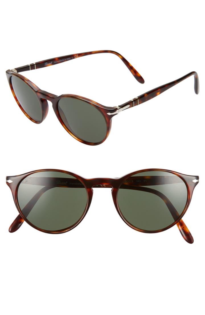 Women's Persol 50mm Round Sunglasses - Havana/ Green Solid