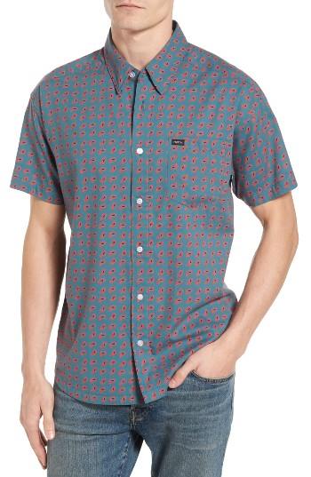 Men's Rvca Simon Paisley Woven Shirt - Blue/green