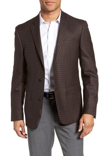 Men's Nordstrom Men's Shop Trim Fit Check Wool Sport Coat R - Burgundy