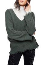 Women's Free People Irresistible Fringe Trim Sweater, Size - Green