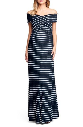 Women's Maternal America Crisscross Off The Shoulder Maxi Maternity Dress - Black