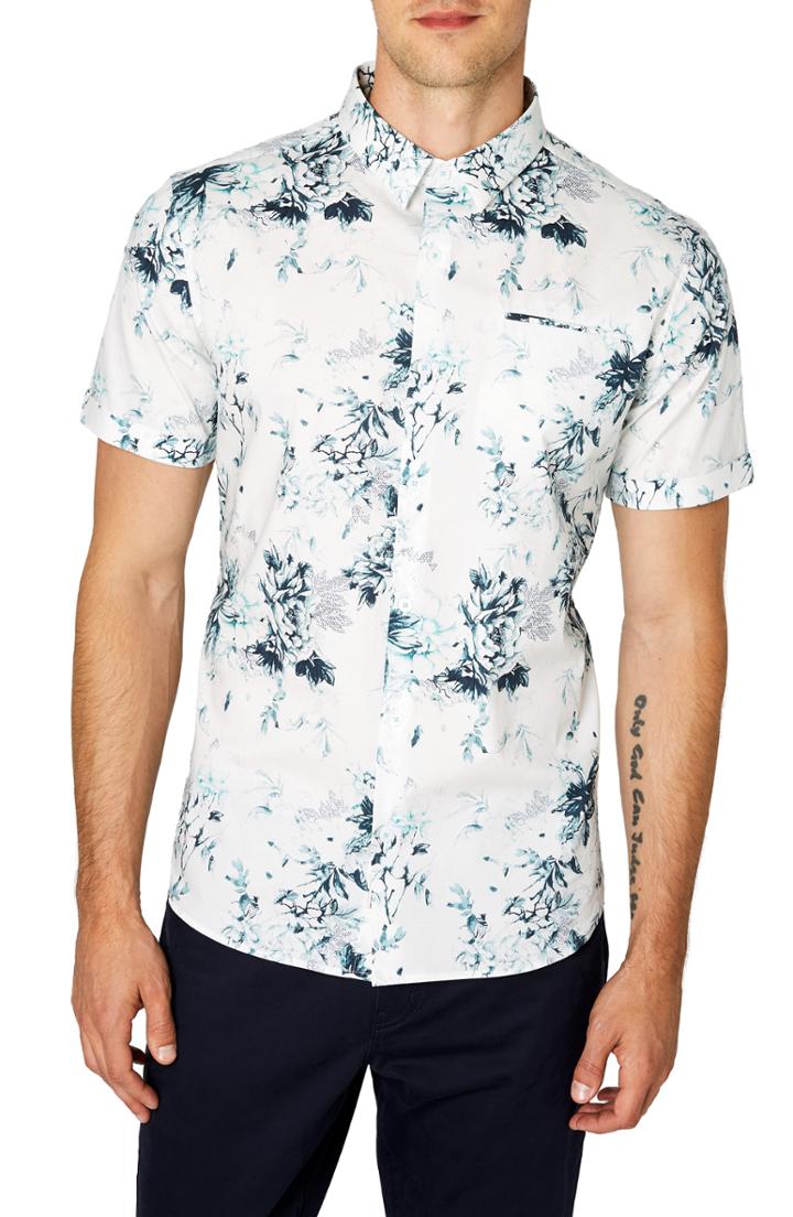 Men's 7 Diamonds Aura Floral Sport Shirt, Size - Green