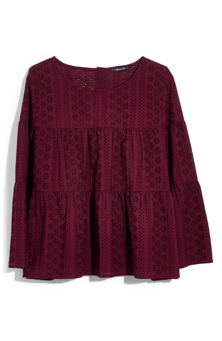 Women's Madewell Tiered Button Back Eyelet Top, Size - Red