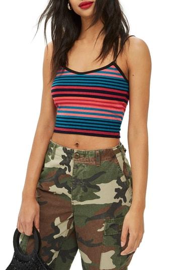 Women's Topshop Fluro Stripe Crop Camisole Us (fits Like 0) - Blue