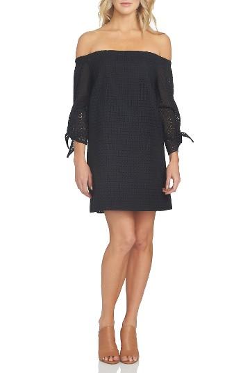 Women's 1.state Eyelet Cotton Off The Shoulder Dress, Size - Black