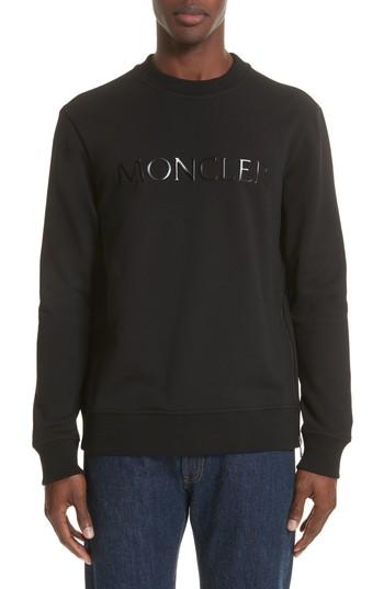 Men's Moncler Maglia Griccollo Side Zip Crewneck Sweatshirt - Black