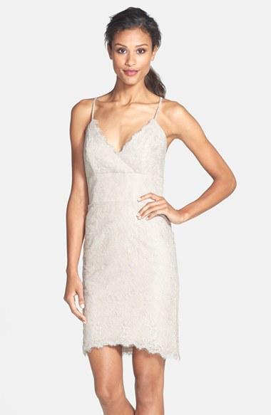 Women's Jim Hjelm Occasions V-neck Lace Sheath Dress - Beige