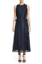 Women's St. John Collection Abstract Leaf Lace Midi Dress - Blue