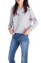 Women's Madewell Embroidered Crop Sweatshirt, Size - Grey