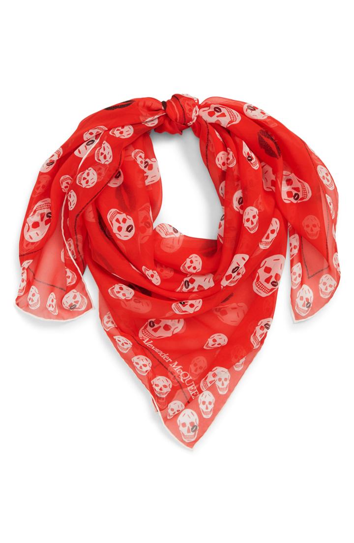 Women's Alexander Mcqueen Fo Skull Kisses Chiffon Scarf, Size - White