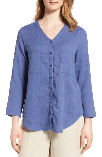 Women's Eileen Fisher Organic Cotton Blouse, Size - Blue