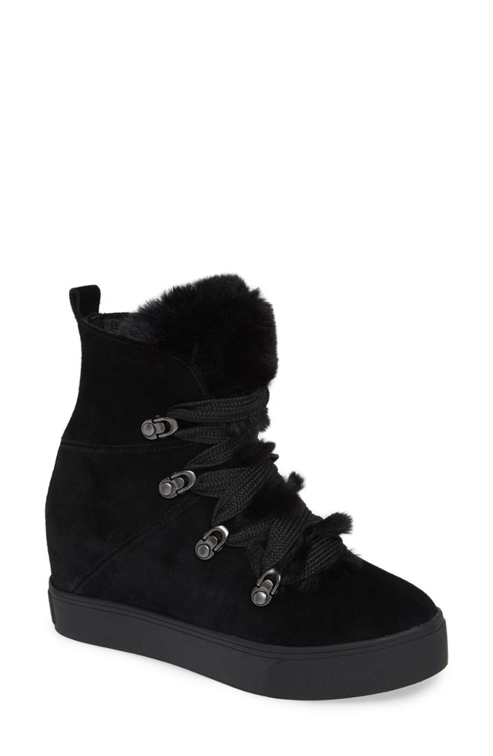 Women's Jslides Whitney Faux Fur Trim High Top Sneaker .5 M - Black