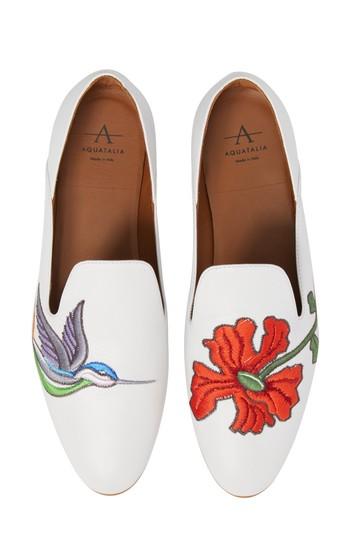 Women's Aquatalia Emmaline Embroidered Loafer M - White