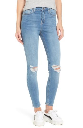 Women's Topshop Moto Jamie Ripped High Waist Ankle Skinny Jeans X 30 - Blue