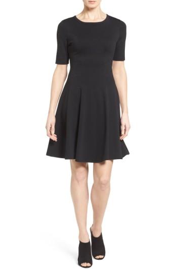 Women's Karen Kane 'michelle' Short Sleeve Fit & Flare Dress - Black