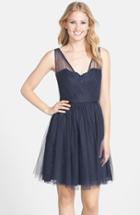 Women's Monique Lhuillier Bridesmaids Tulle Overlay Lace Fit & Flare Dress - Blue