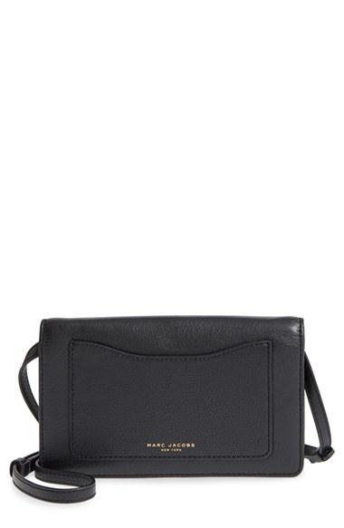 Women's Marc Jacobs 'recruit' Pebbled Leather Crossbody Wallet - Black