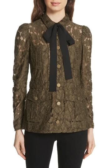 Women's Veronica Beard Daniela Tie Neck Lace Army Jacket - Green