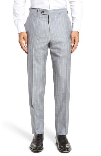 Men's Jb Britches Flat Front Stripe Wool Blend Trousers R - Grey