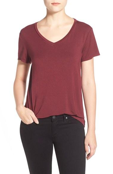 Petite Women's Halogen Modal Jersey V-neck Tee P - Burgundy