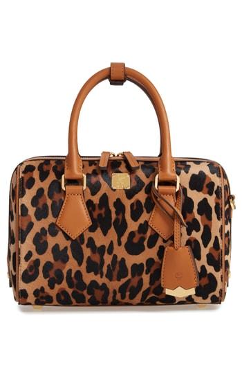 Mcm Small Boston Leopard Calf Hair Bowler Bag - Brown