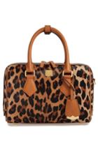 Mcm Small Boston Leopard Calf Hair Bowler Bag - Brown