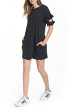 Women's Lush Ruffle Cutout Sweatshirt Dress - Black