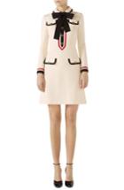Women's Gucci Bow Neck Piped Jersey Dress - White